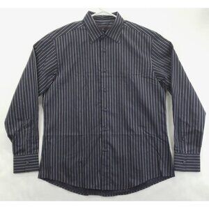 Ermenegildo Zegna Shirt Mens XL Blue White Striped 100% Cotton City Button-Up